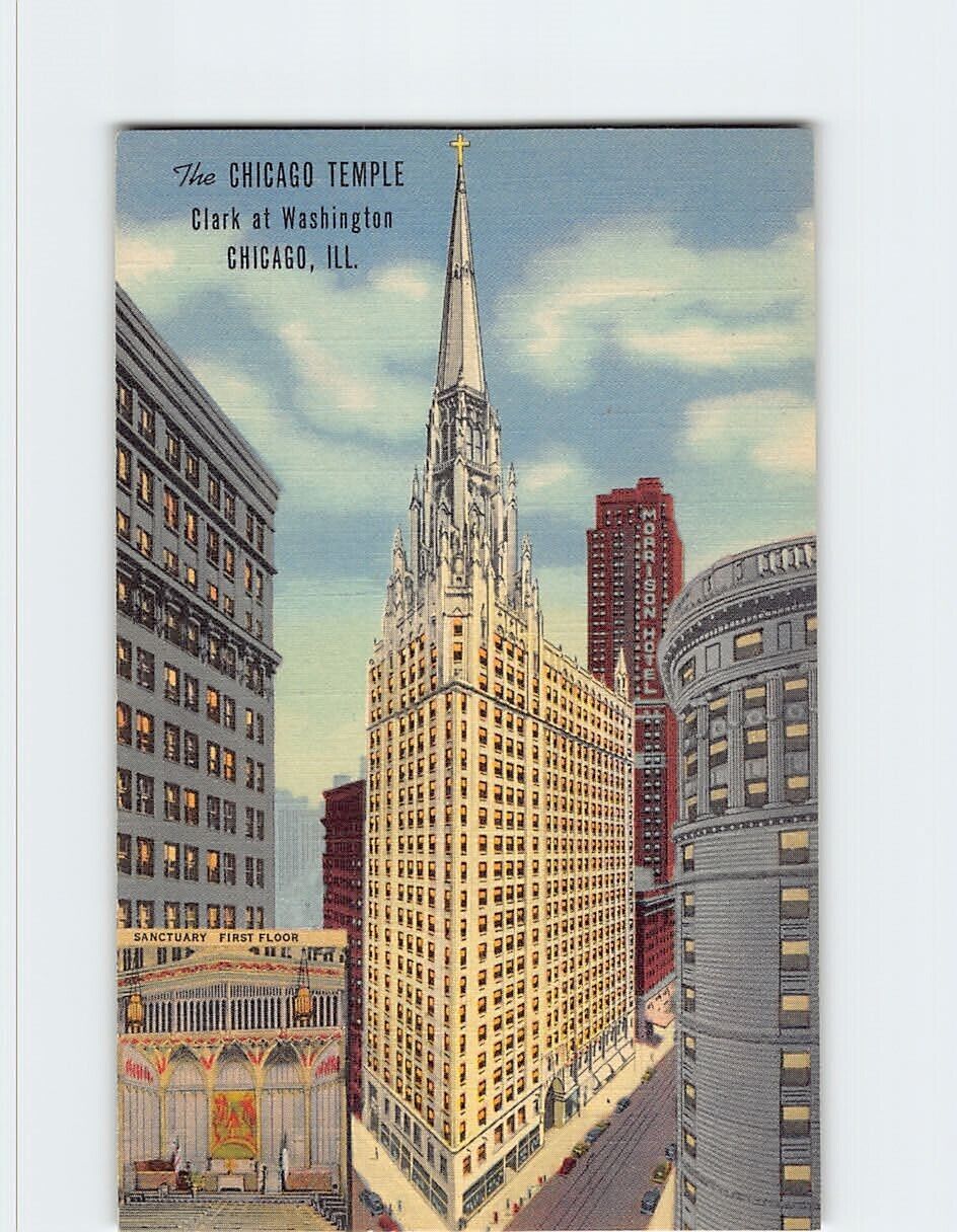 Postcard The Chicago Temple Clark & Washington Chicago Illinois USA