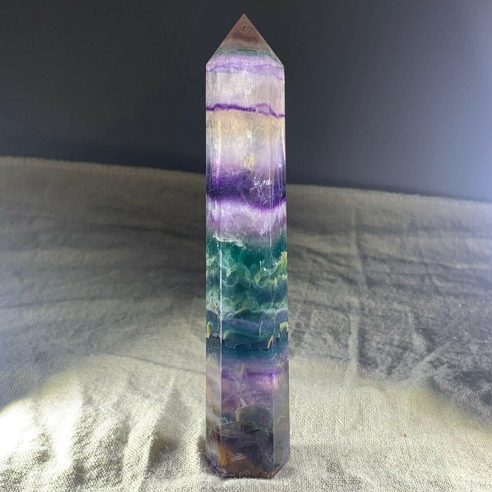 1pc  Natural rainbow fluorite quartz Crystal obelisk Point Healing Wand healing
