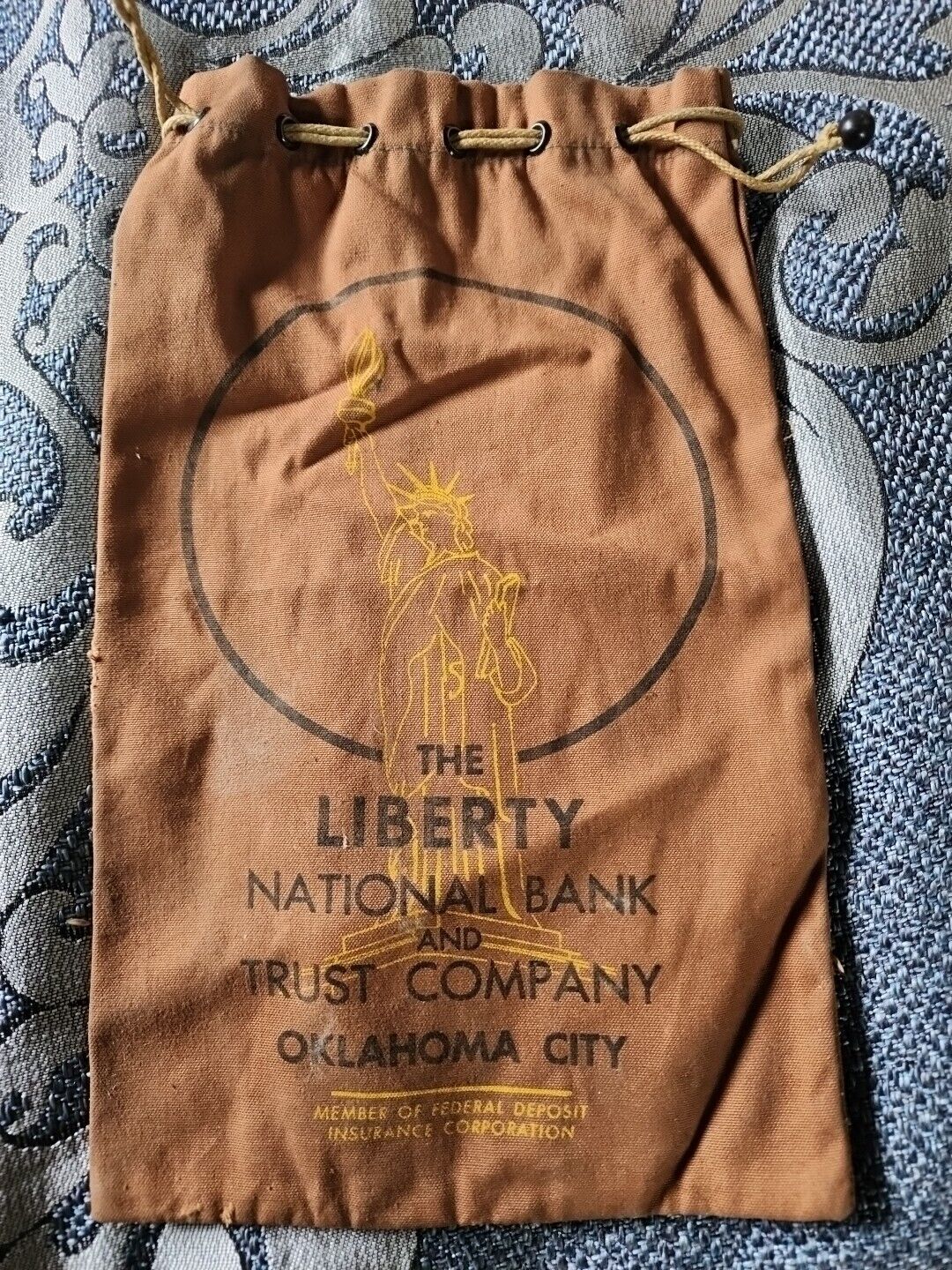 Vintage Canvas Bank Bag Liberty National Bank And Trust Co. In OKC