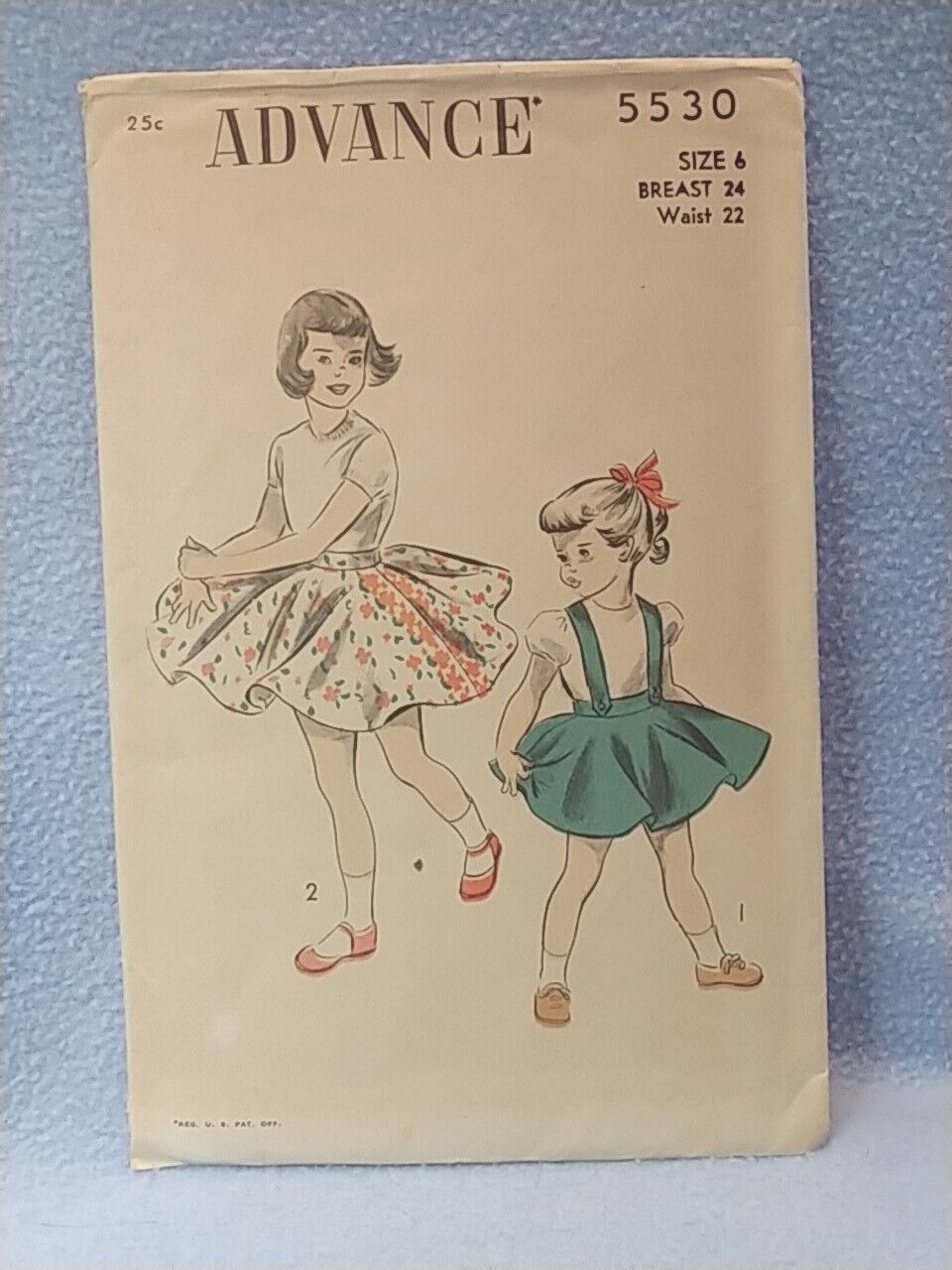 1940s Advance 5530 Sewing Pattern Girls skirt W Suspenders size 6 Cut UnPrinted 