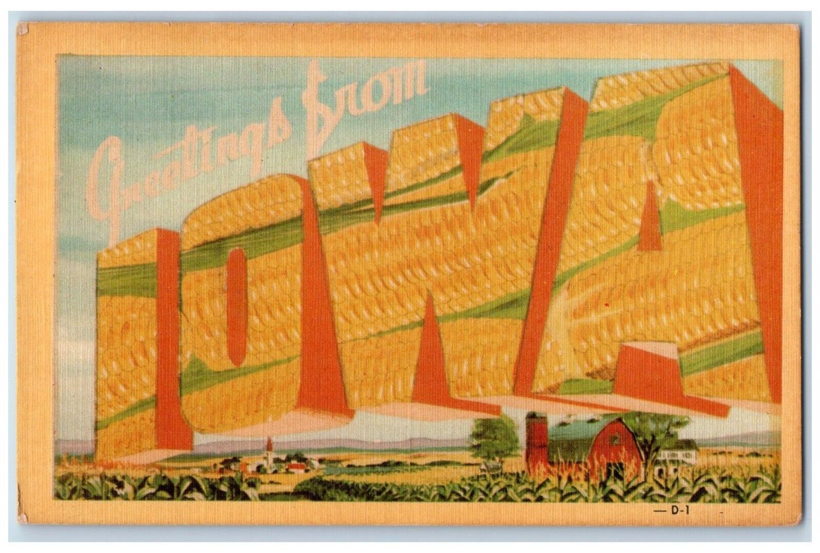 1963 Greetings From Iowa Corn Farm Large Big Letters Vintage Antique IA Postcard