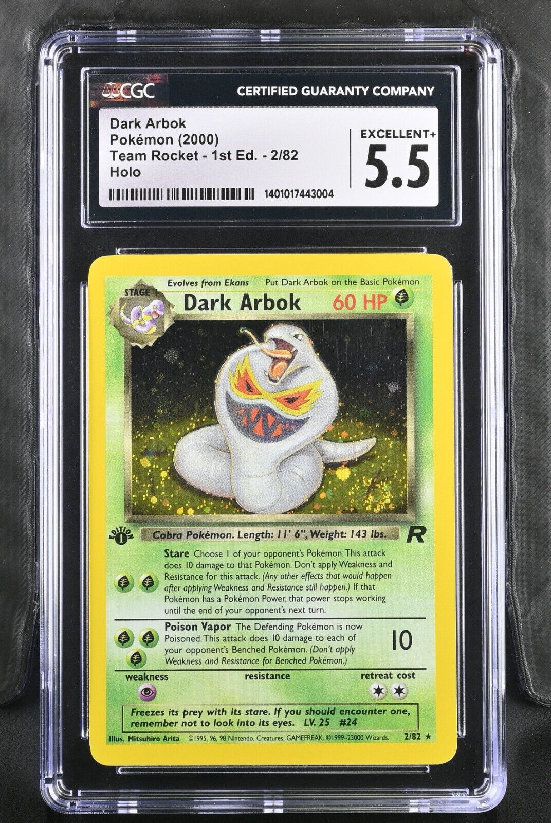 CGC 5.5 - Pokemon Vintage 2000 Dark Arbok 2/82 Team Rocket - 1st Edition Holo 