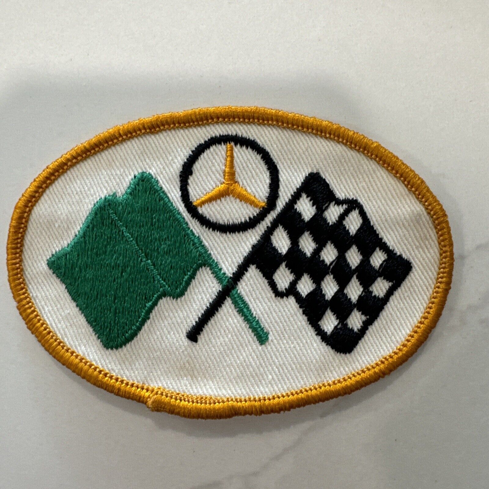 Vintage 70s Mercedes Emblem Racing Checkered Flag Green Flag Embroidered Patch