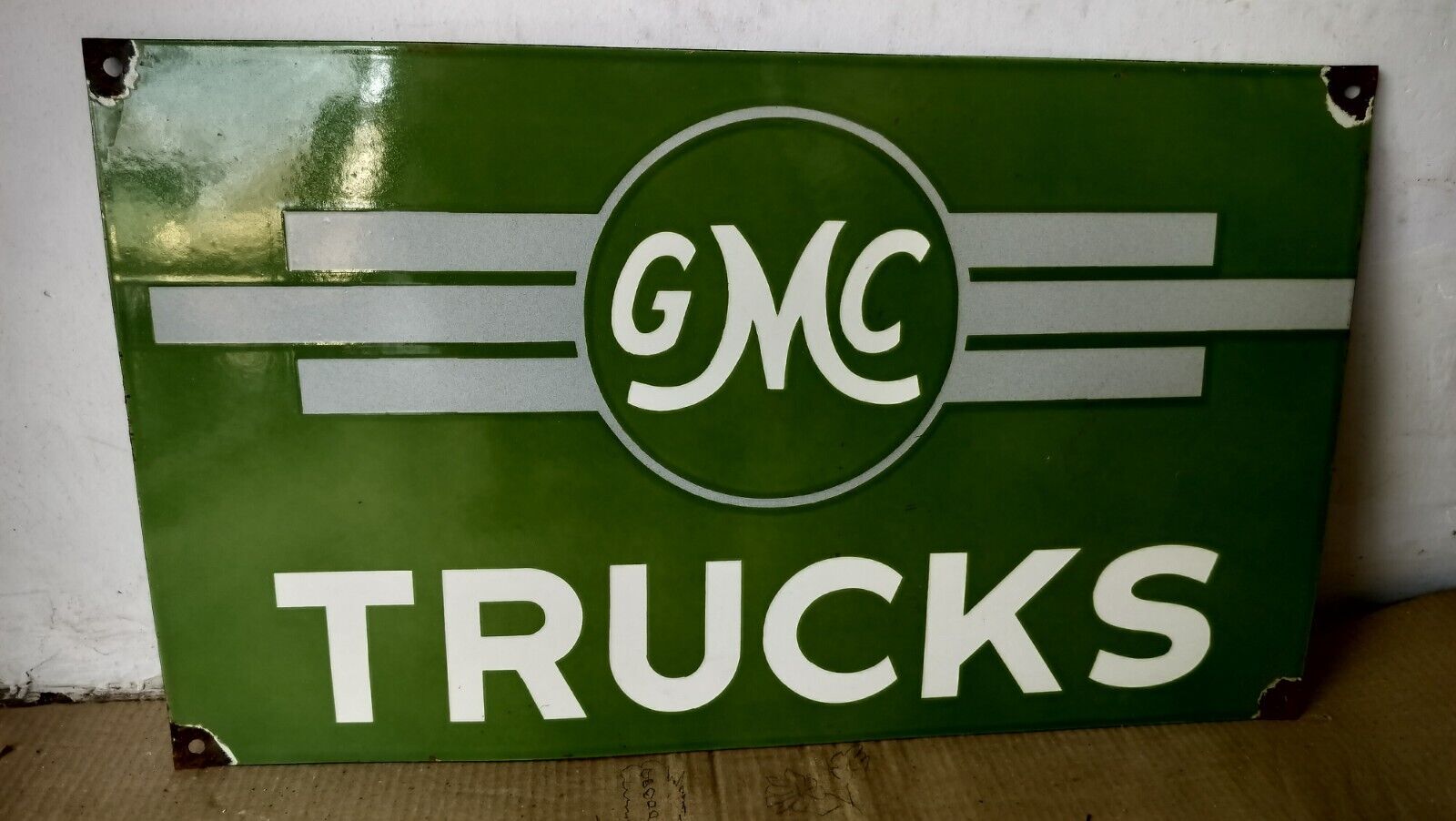 Gmc Trucks Porcelain Enamel Sign  24 x 14 Inches