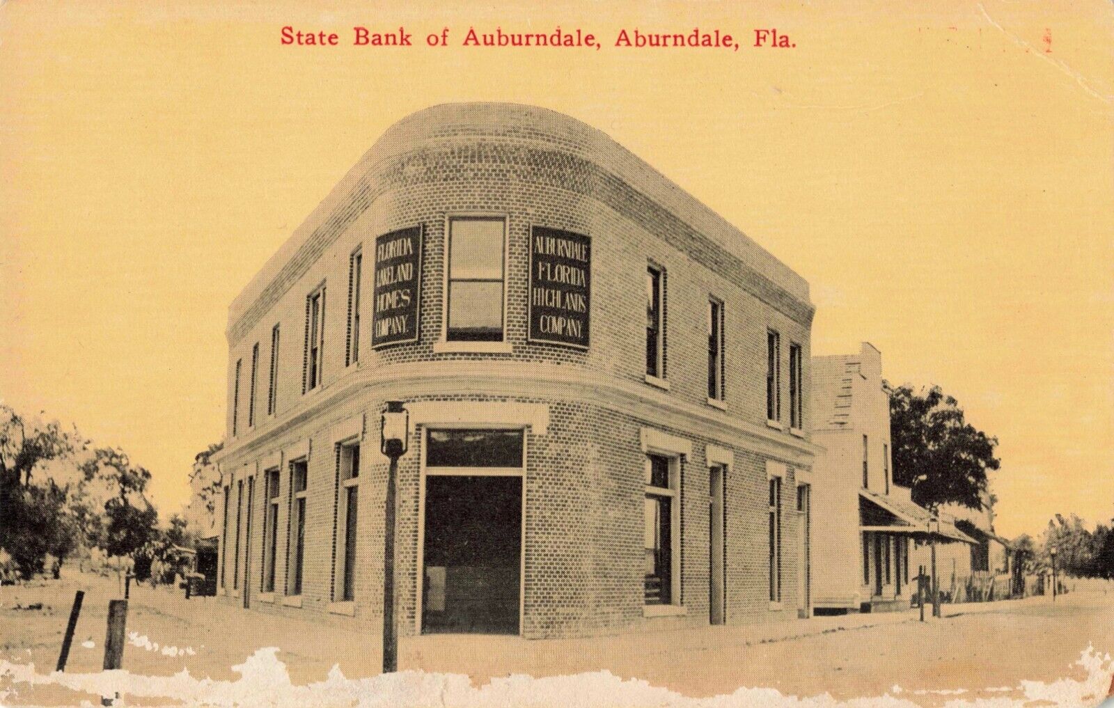 State Bank Auburndale Florida FL Street Scene c1910 Postcard