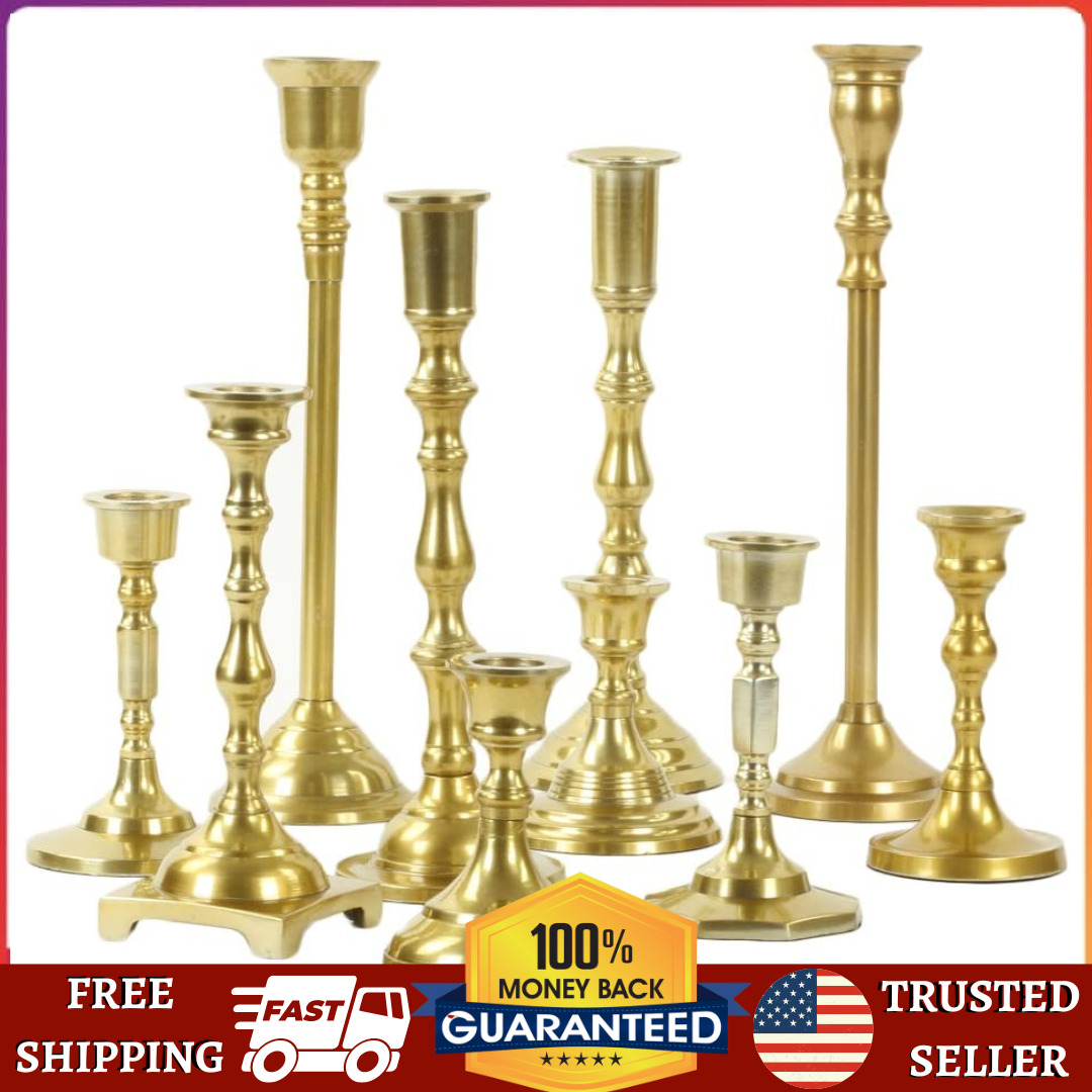 Gold Mixed Taper Candle Holders 10pcs Set Mismatched Candlesticks Vintage Style