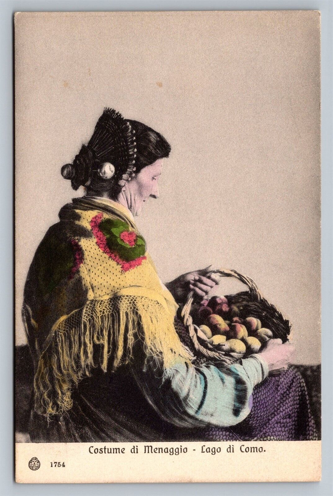 Italy Menaggio Woman in Traditional Costume Clothes Lake Como Old Postcard Lago 