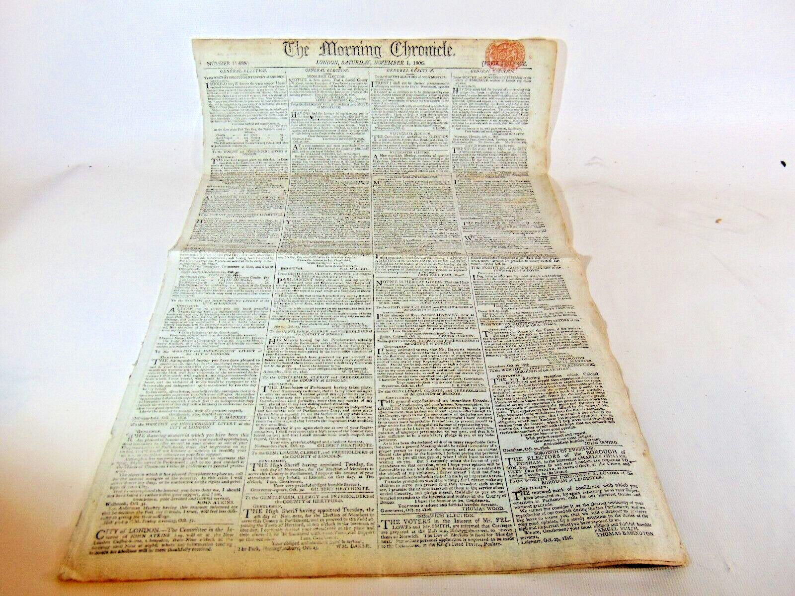 Original 1806 London Newspaper The Morning Chronicle Bonaparte Prussia 1st Nov