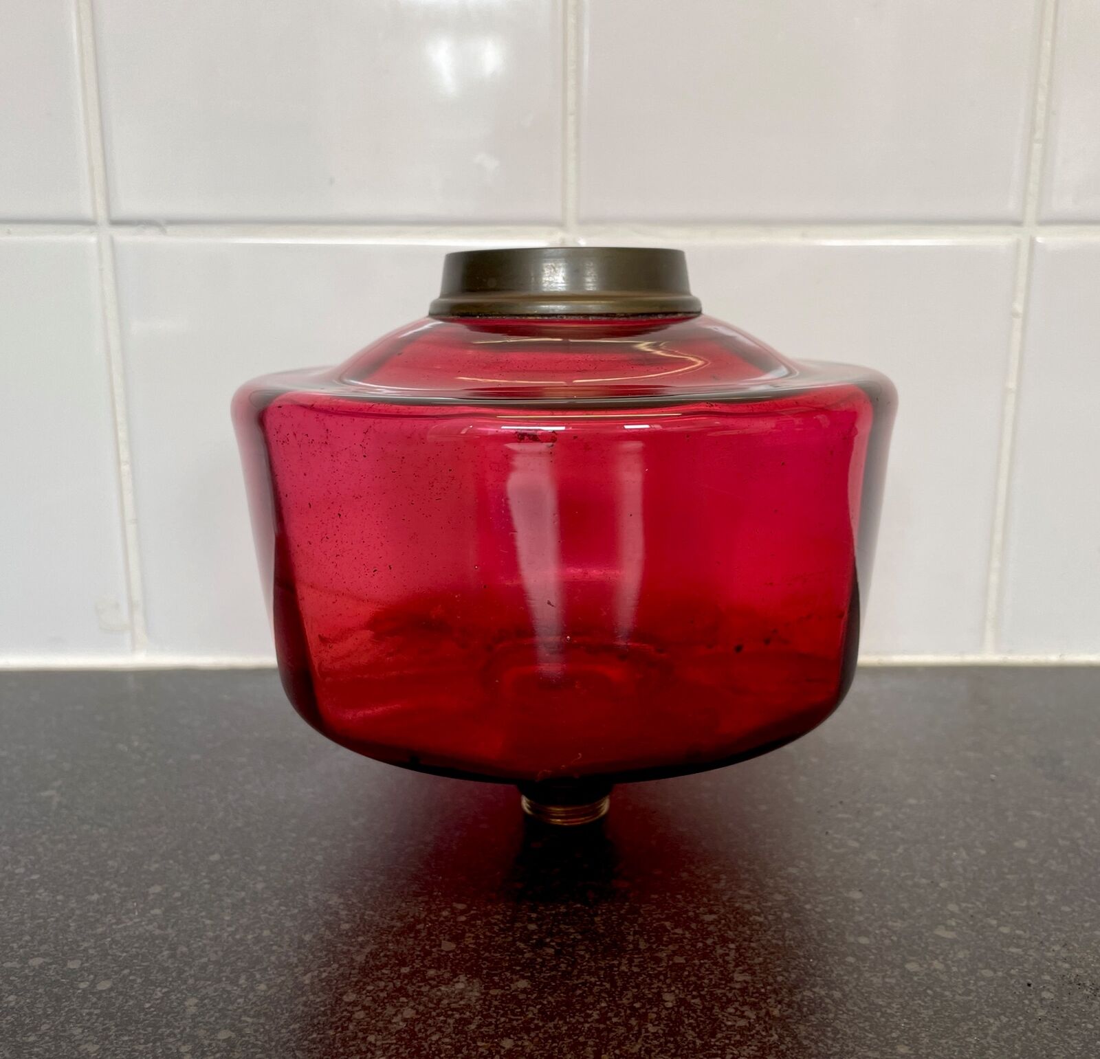 VICTORIAN CRANBERRY GLASS DOUBLE BURNER OIL  LAMP FONT.