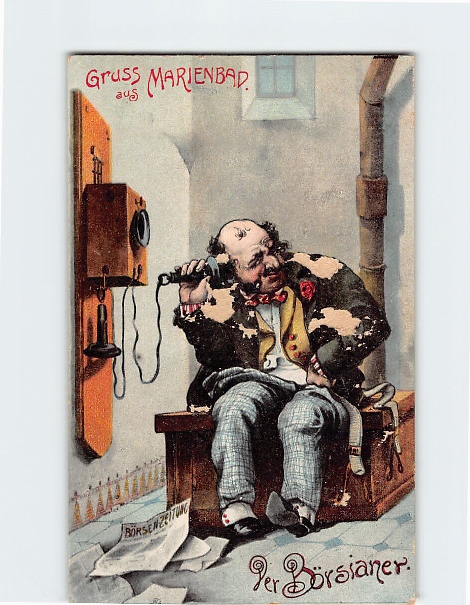 Postcard Gruss Aus Marienbad Man on the Telephone Art Print