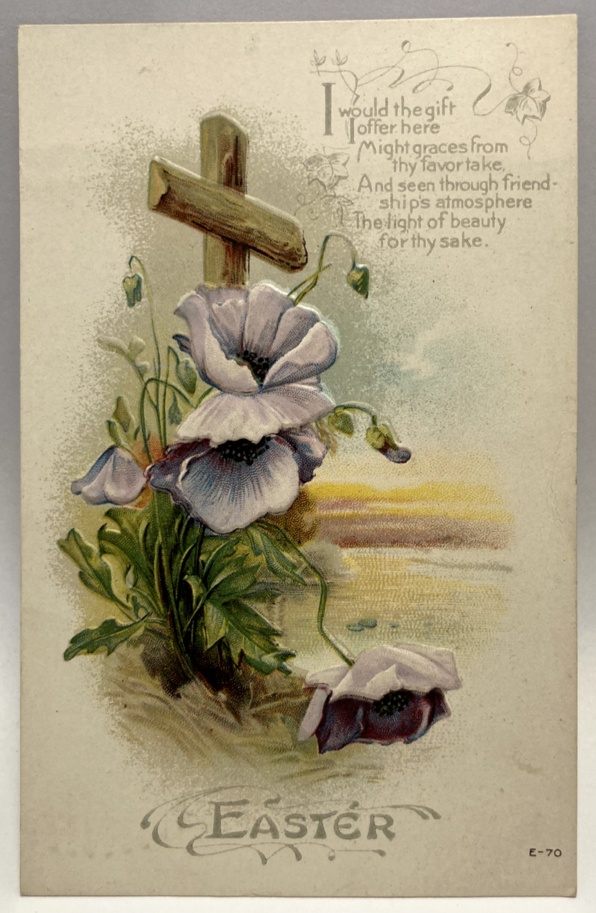I Would The Gift I Offer Here, Flowers, Cross, Vintage Embossed Postcard