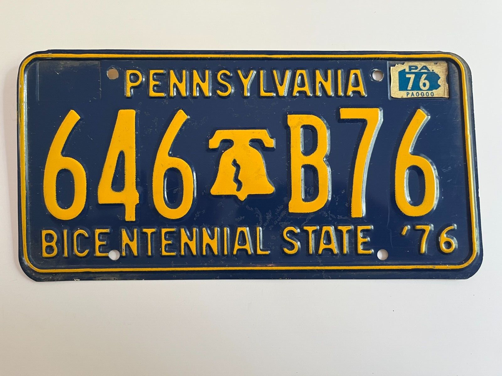 1976 Pennsylvania License Plate with Natural Sticker on 1971 Bicentennial Base