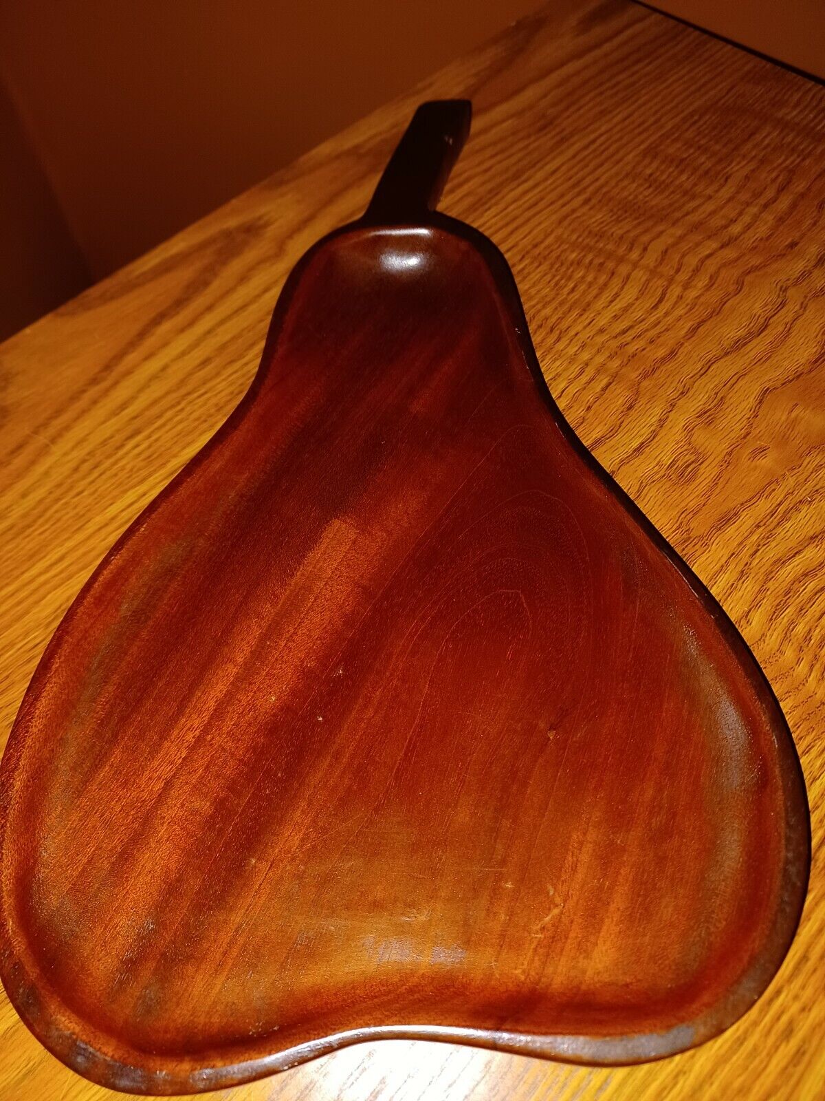 Caribcraft Solid Mohogany Pear shaped Trinket Tray Dish Hand made in Haiti