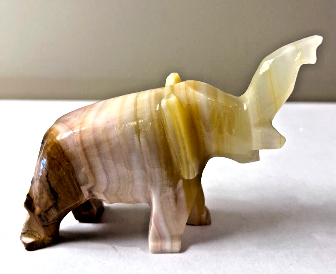 Alabaster elephant Unique color variation hand cut hand sculpted immaculate