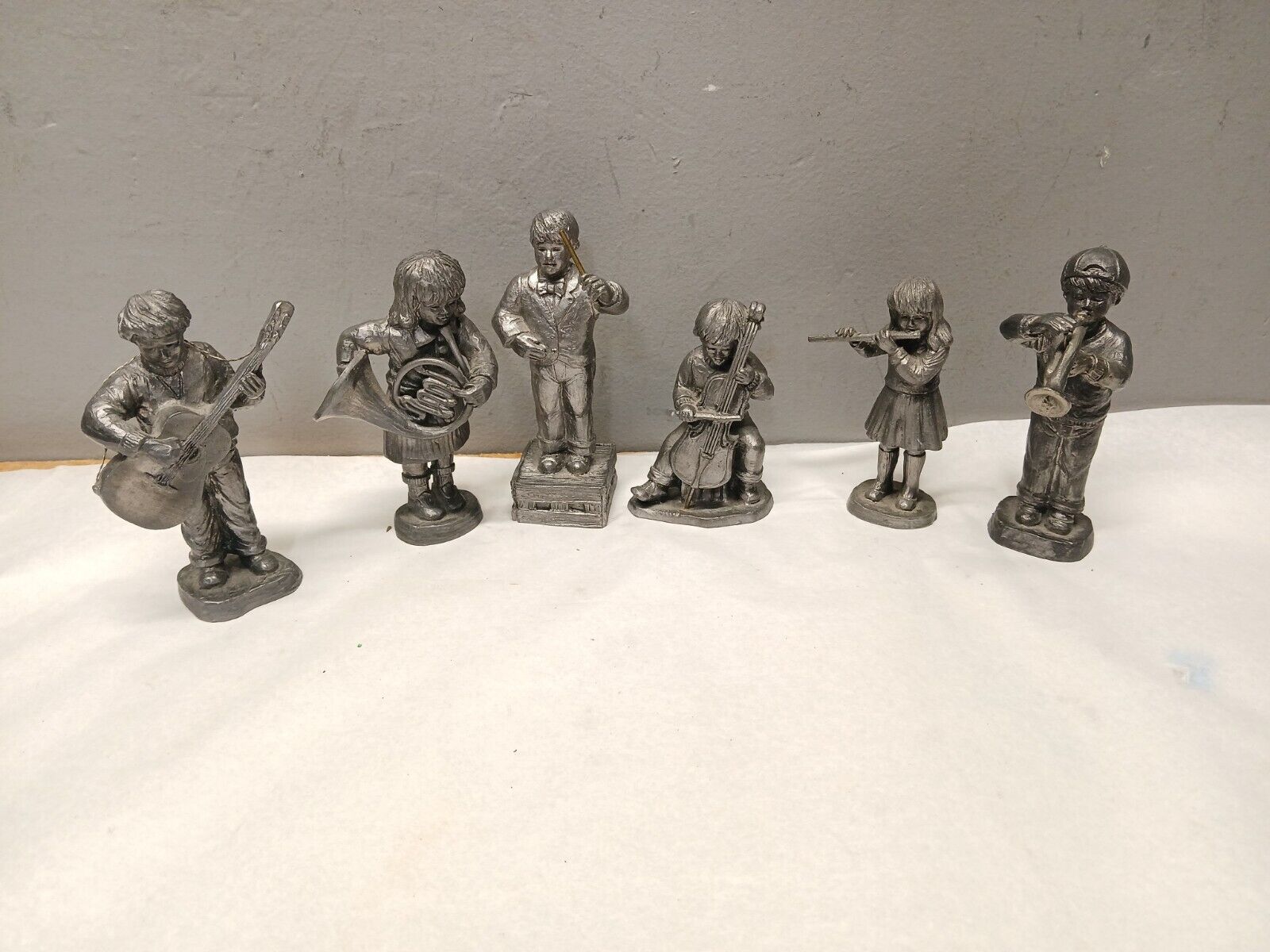 Vintage Lot 6 Michael Ricker Pewter Statues Orchestra - Violin Cello Flute Horn 