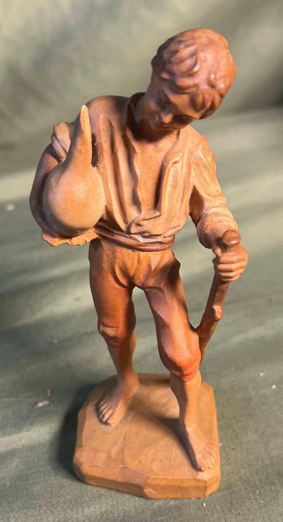 ANRI Vintage Hand Carved Wood Figural German Boy Sculpture Wooden Carving Statue