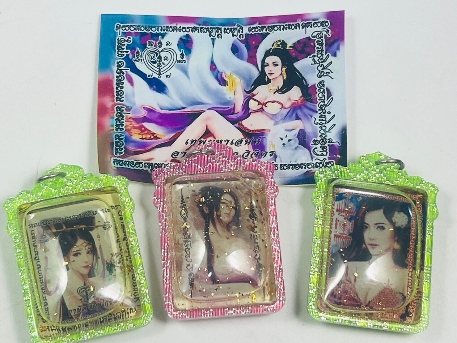 3 PCS - 9 Nine Tail Fox Lady Girl Love Charm Oil Thai Amulet Pendant Magic Lucky