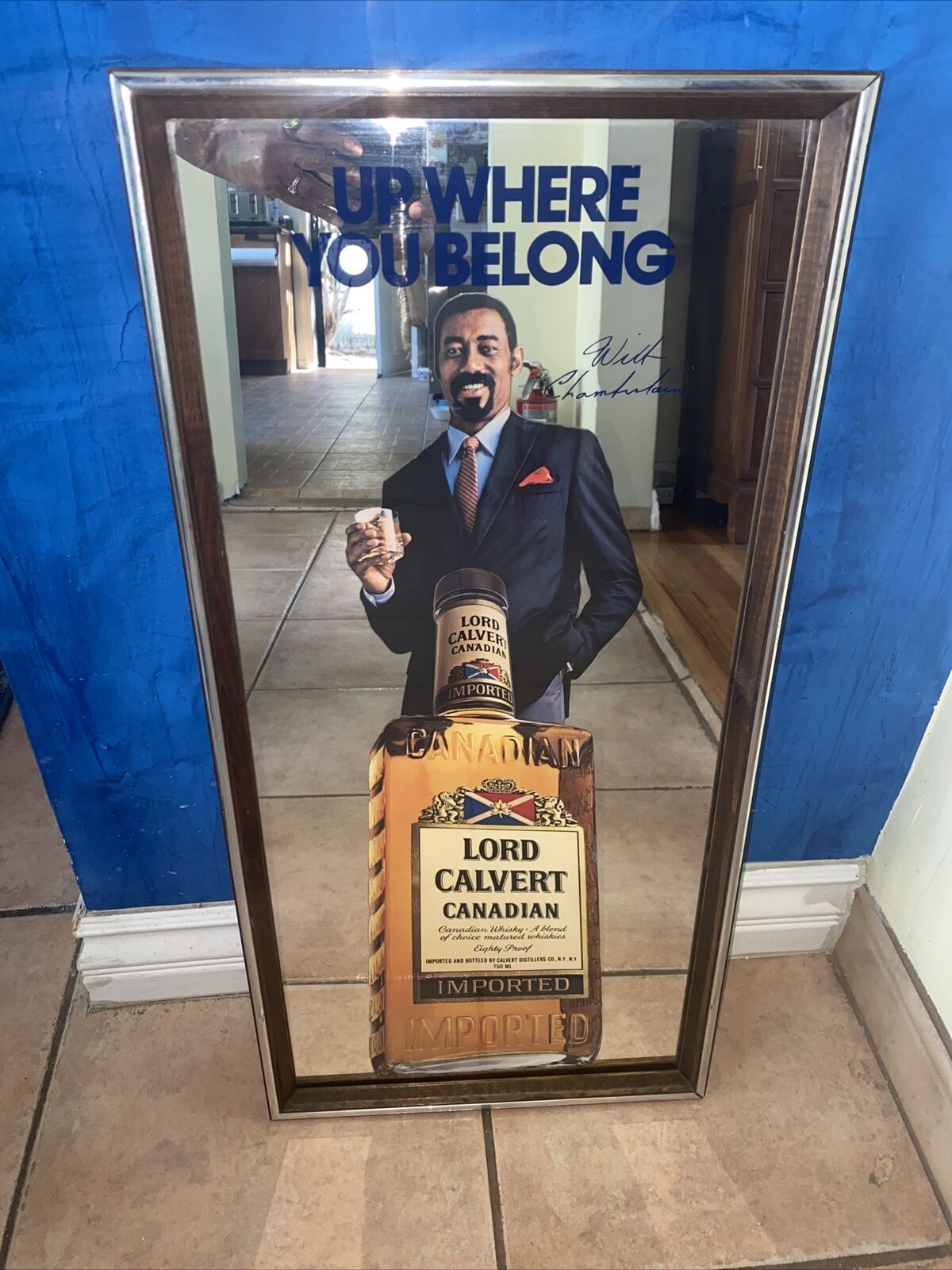 Vintage~Wilt ChamberlainNBA~Lord Calvert Canadian Whiskey Mirror Sign~RARE