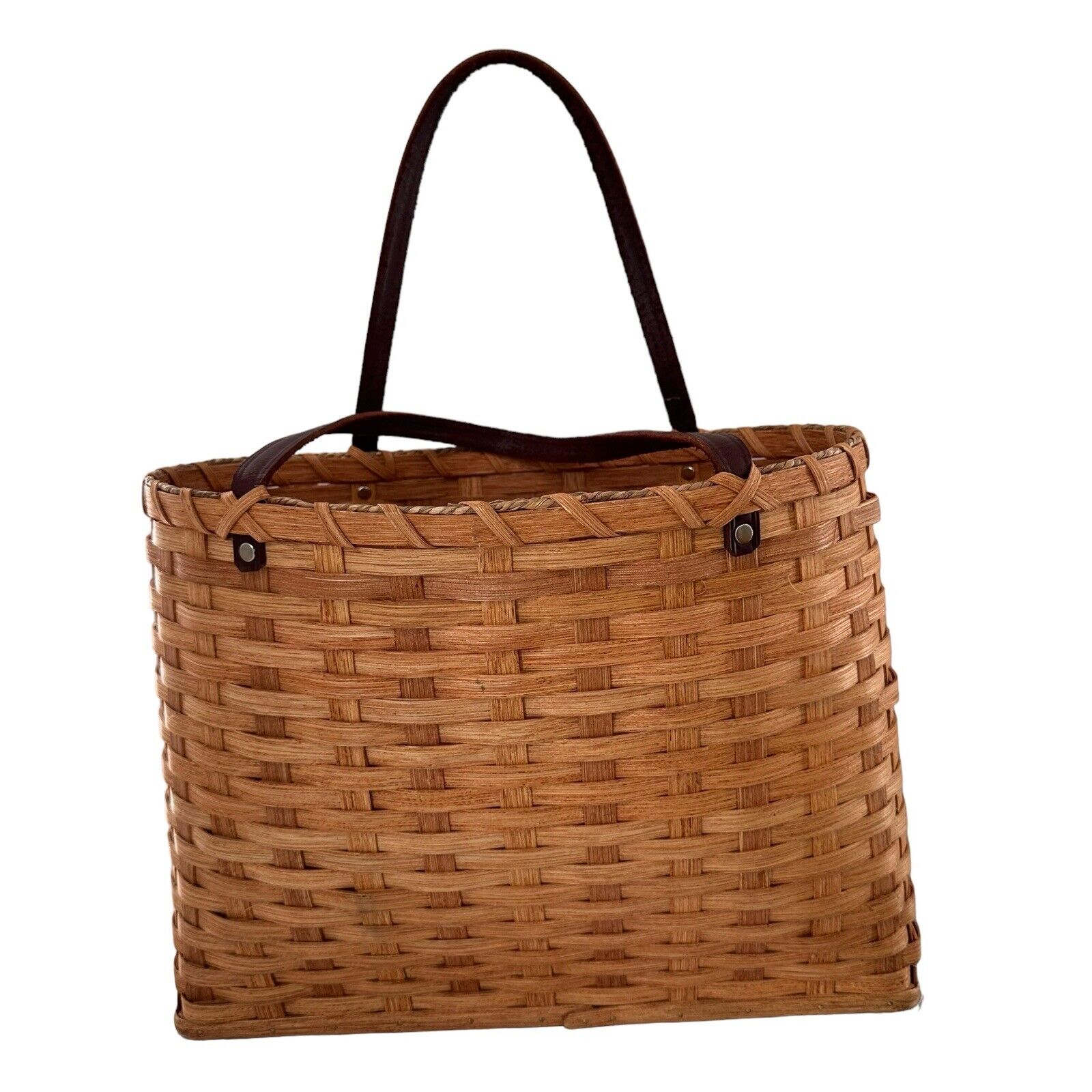 Handwoven Amish Egg Gathering Basket Signed Farmhouse Tote Farmers Market Wicker
