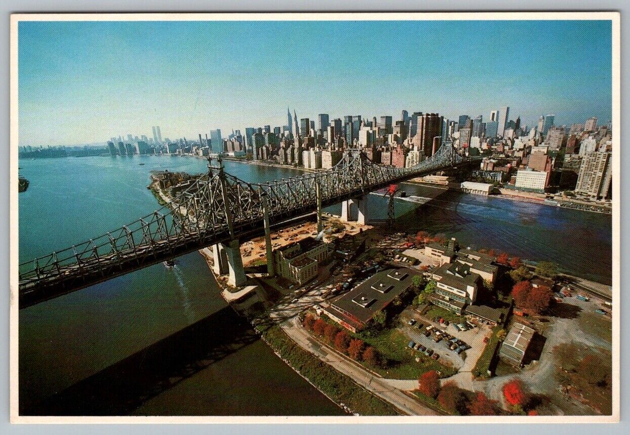 Postcard New York Queensboro Bridge Roosevelt Island Aerial View