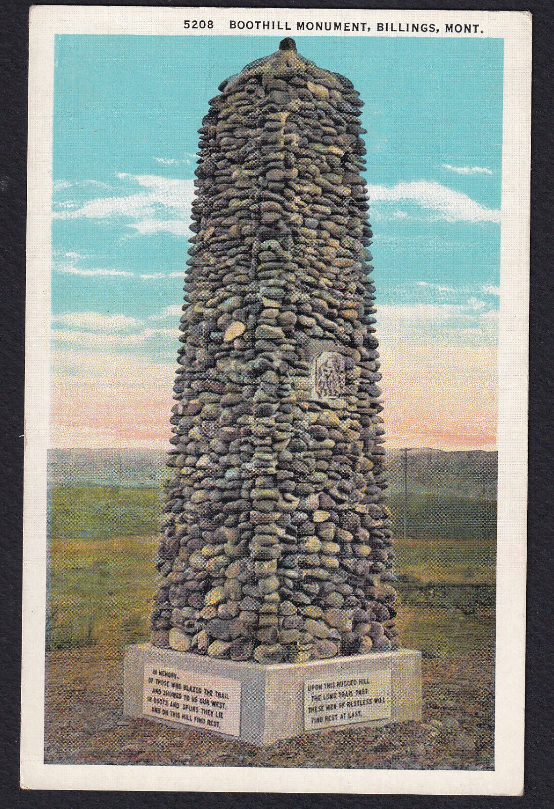 Montana-MT-Billings-Boothill Monument-Vintage 1930\'s Linen Postcard