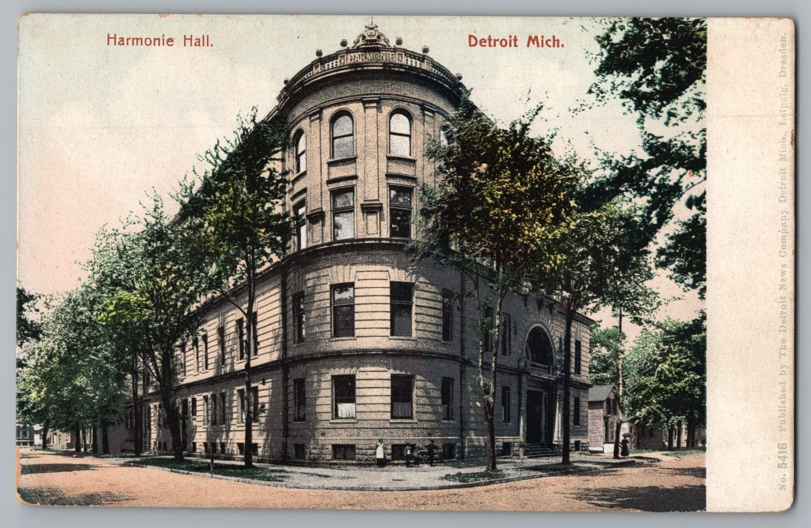 Postcard Harmonie Hall, Detroit, Michigan Street View