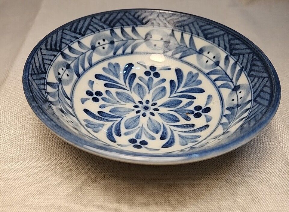 Vintage Tajimi Porcelain Blue Rice Bowl Floral Pattern