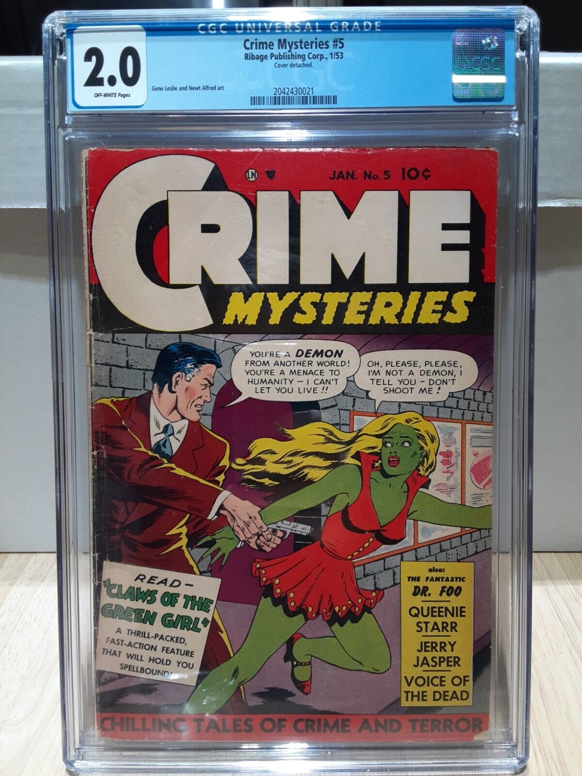 1953 Crime Mysteries # 5 CGC 2.0 Vintage Pre-code Crime Horror Pretty Girl Etc 