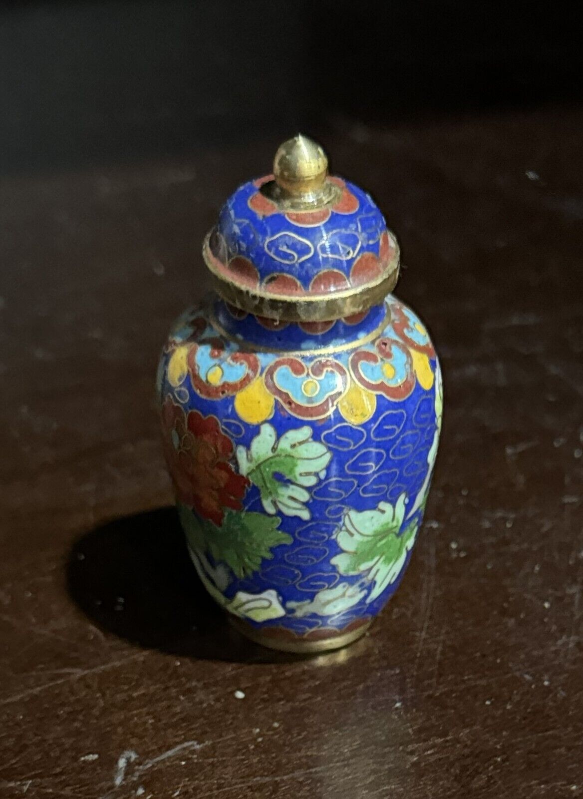 Beautiful Cloisonne Blue Enamel decorated Flowers Ginger Jar with lid