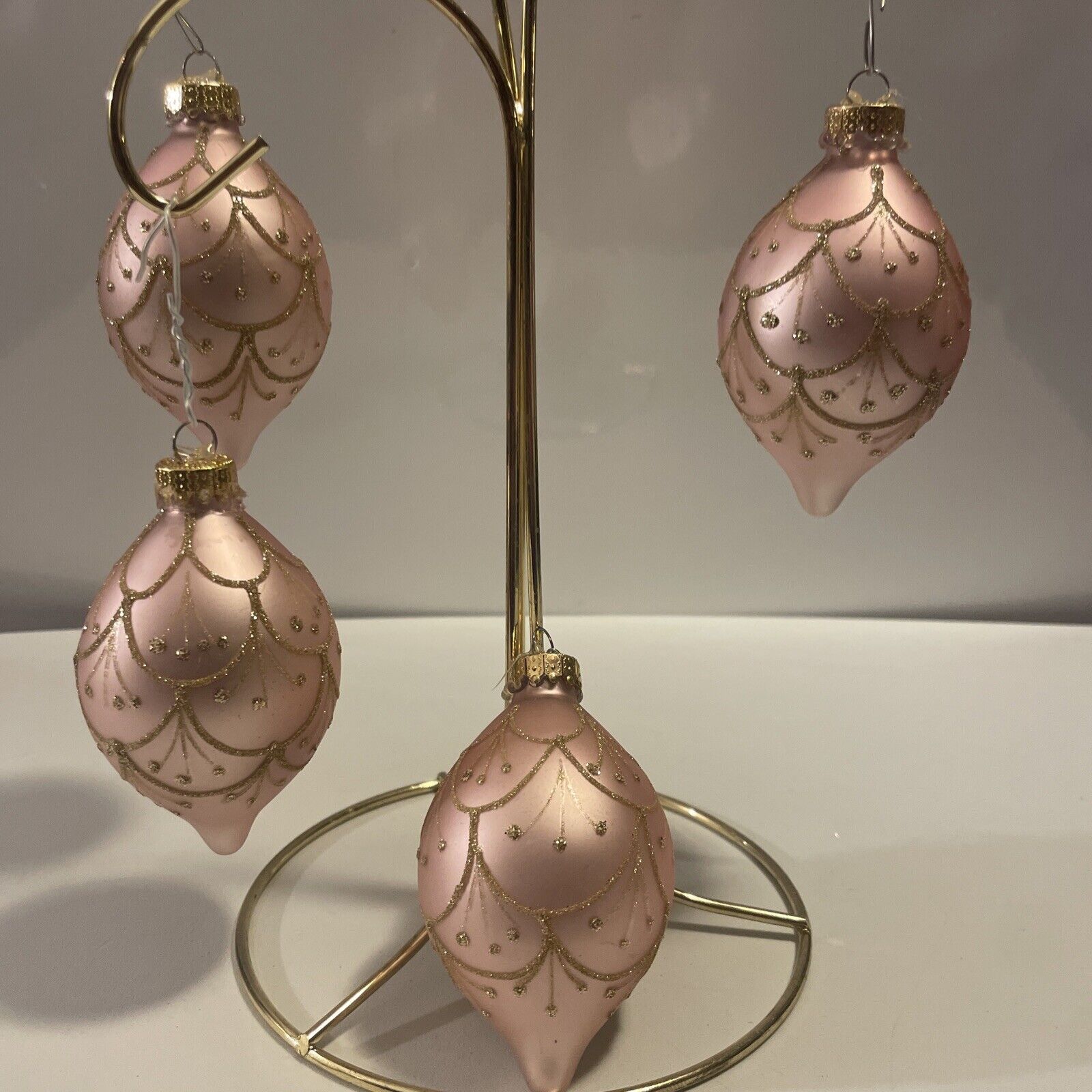 Teardrop  Glass Teardrop Pink & Glitter ornaments Christmas 3” Gorgeous
