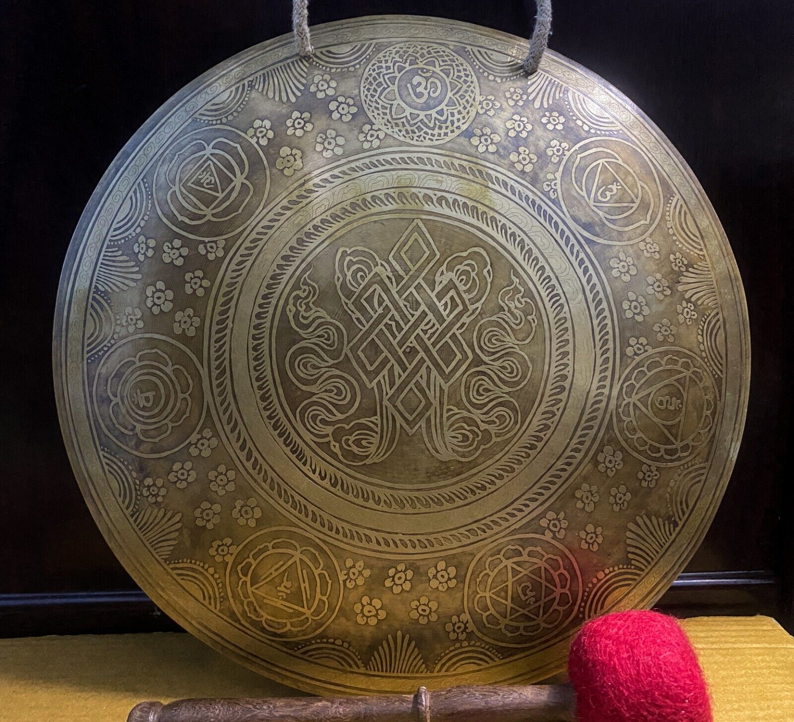 SALE 13 inches Special Mantra Carving Tibetan Gong from Nepal - Wind Gong