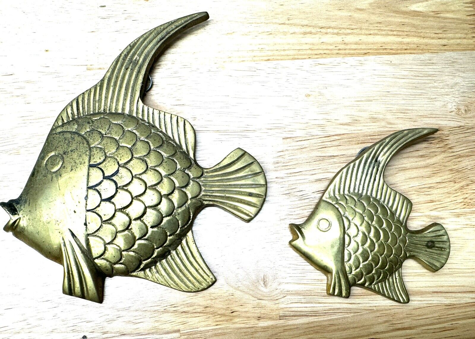 Vintage 1950s Solid Brass Fish Wall Plaques  MCM