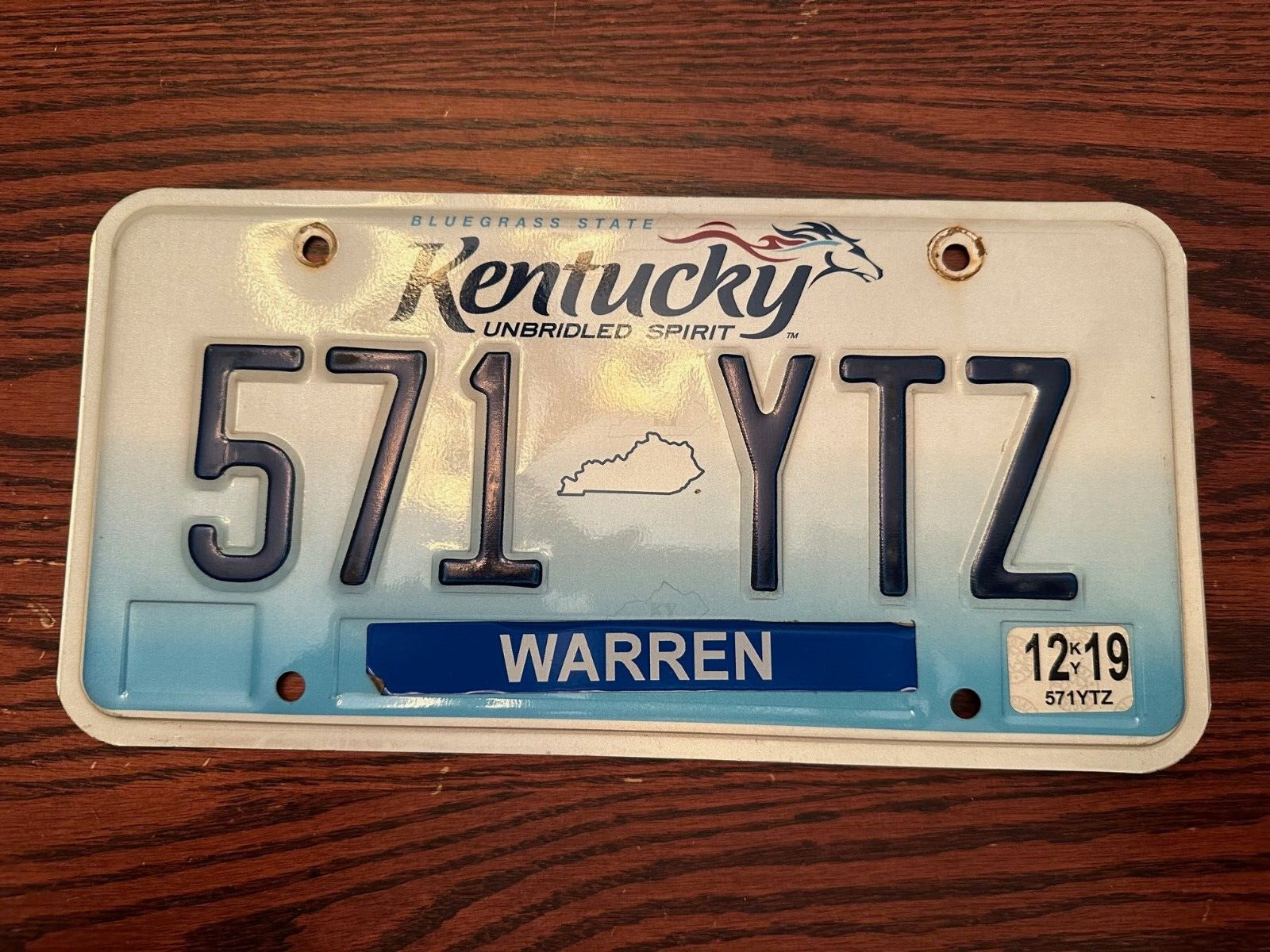 2019 Kentucky License Plate 571 YTZ Unbridled Spirit KY USA Warren Authentic Dec