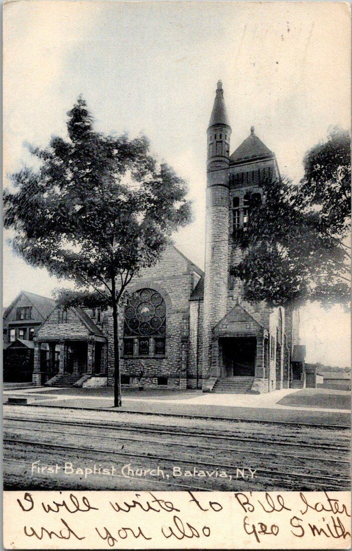 1906. FIRST BAPTIST CHURCH. BATAVIA, NY POSTCARD q9