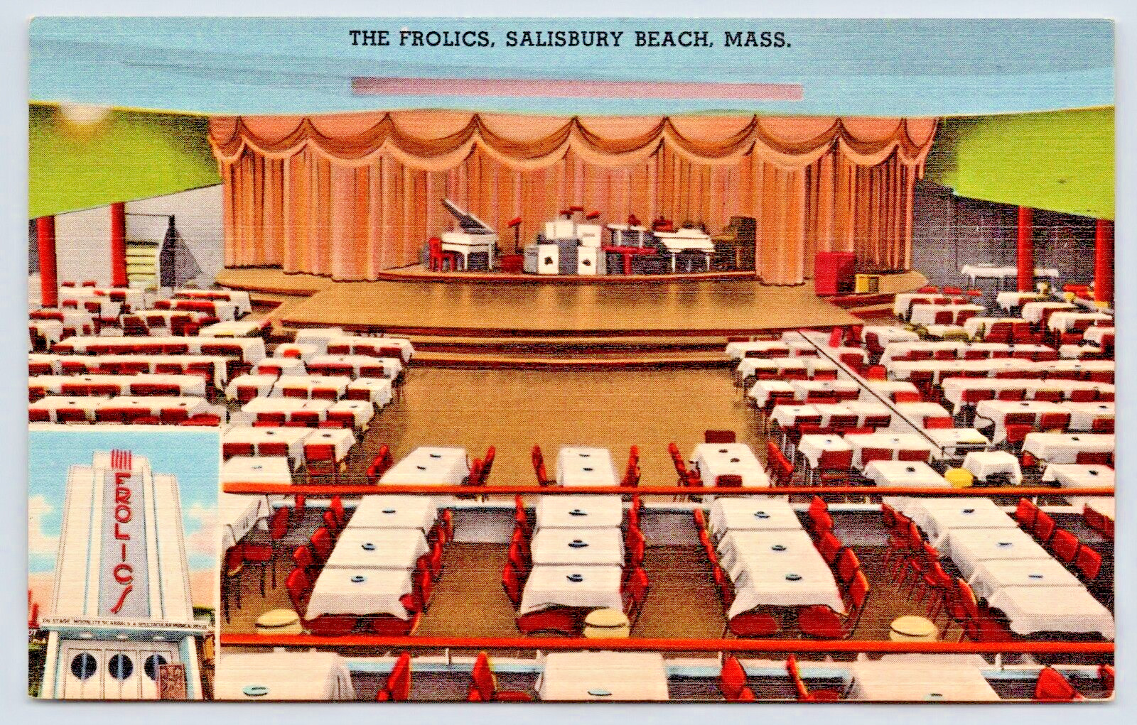 Postcard Salisbury Beach Mass. The Frolics Dancing & Dining 1954 A20