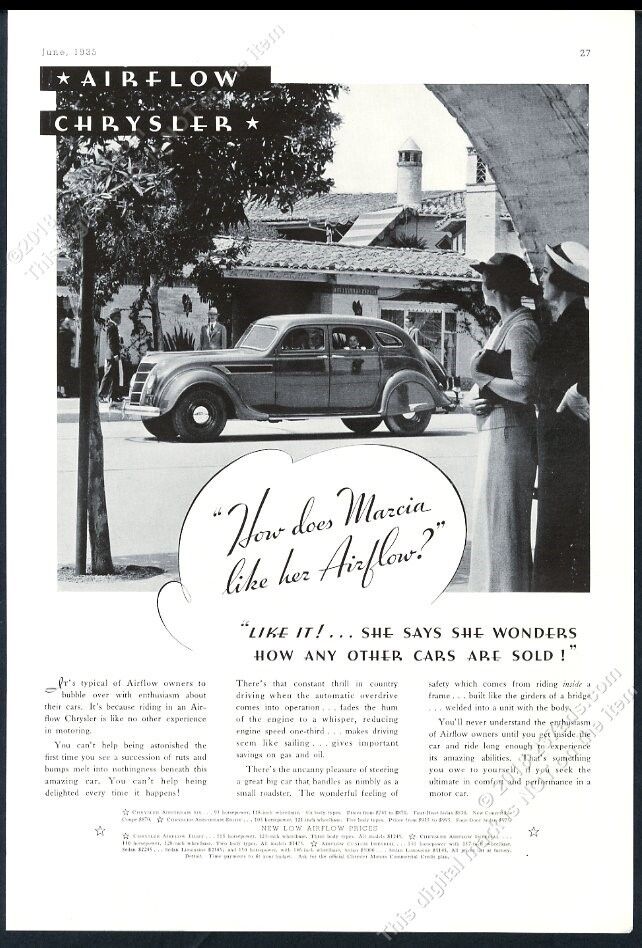 1935 Chrysler Airflow car photo vintage print ad