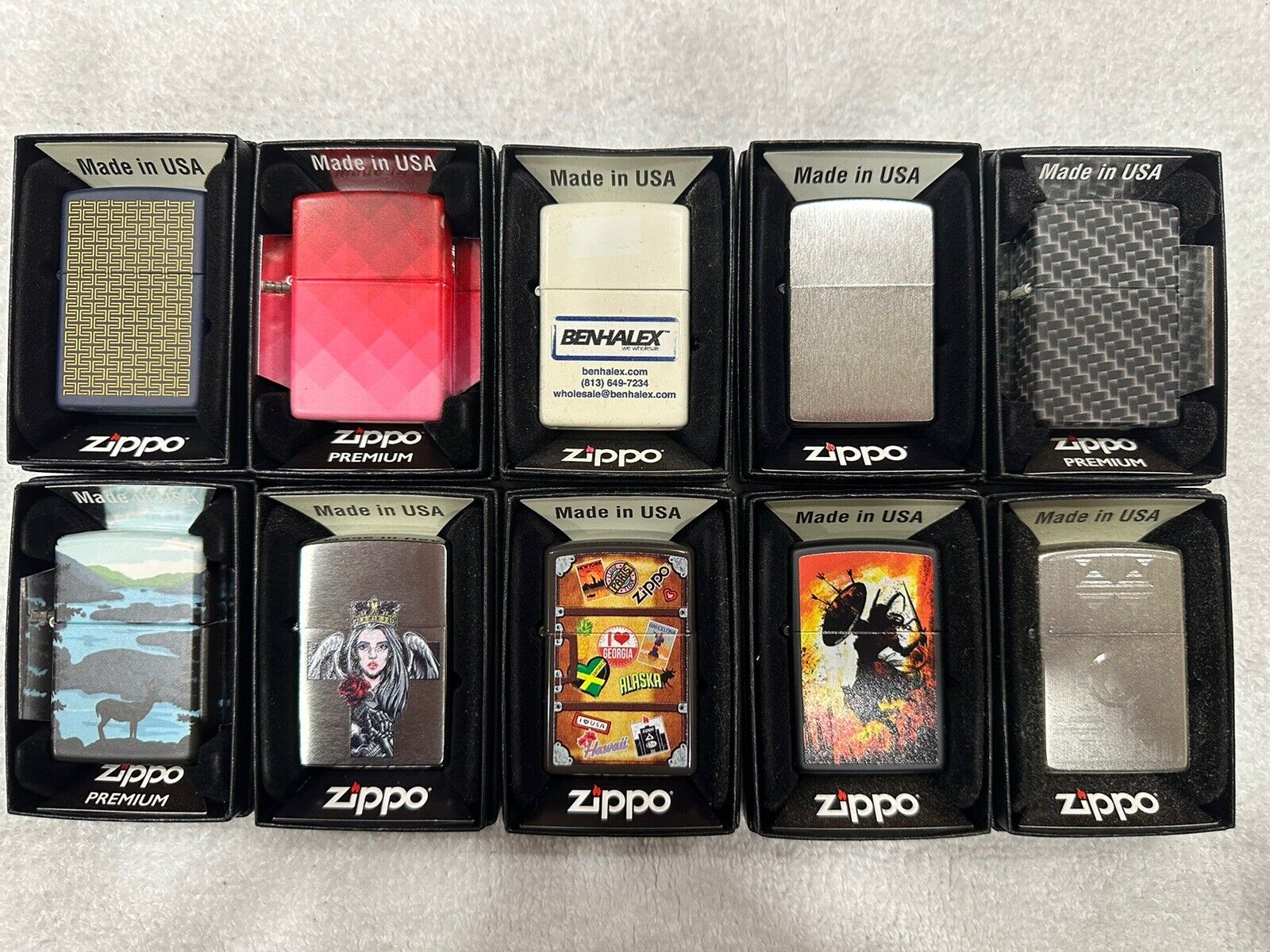 Lot Of (10) NEW Zippo Lighters Collection NEW In The Boxes With All Paperwork