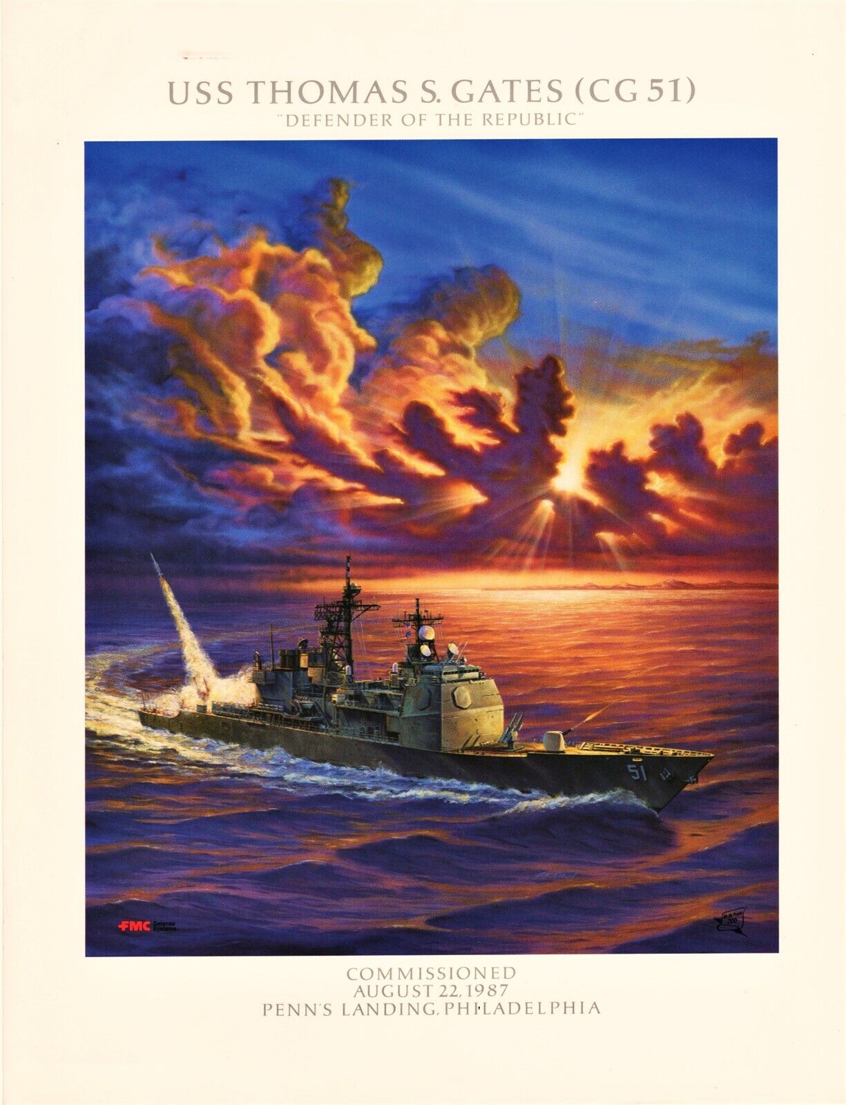 USS Thomas S. Gates CG-51 US Navy ships commissioned color painting 8.5x 11