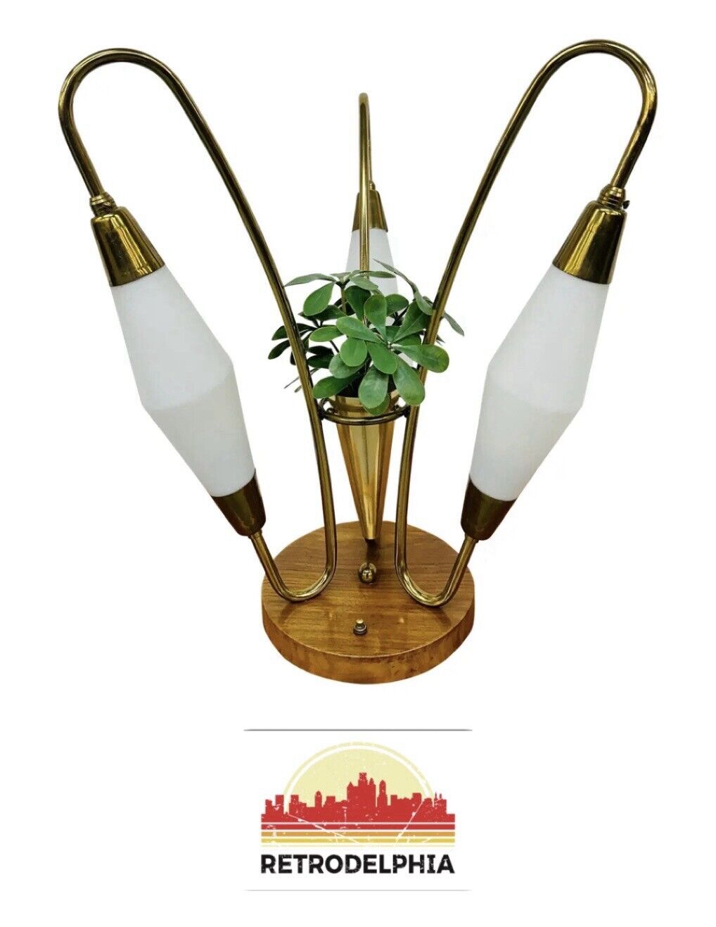 Mid-Century Modern Brass & Glass Table Lamp