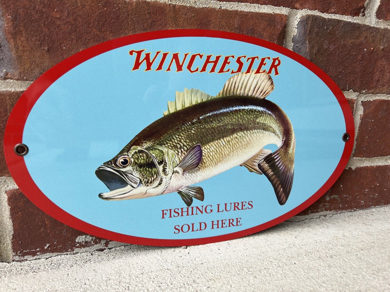 13” Winchester  Fishing Lures Vintage Style oval Metal Sign Ammunition Rifle
