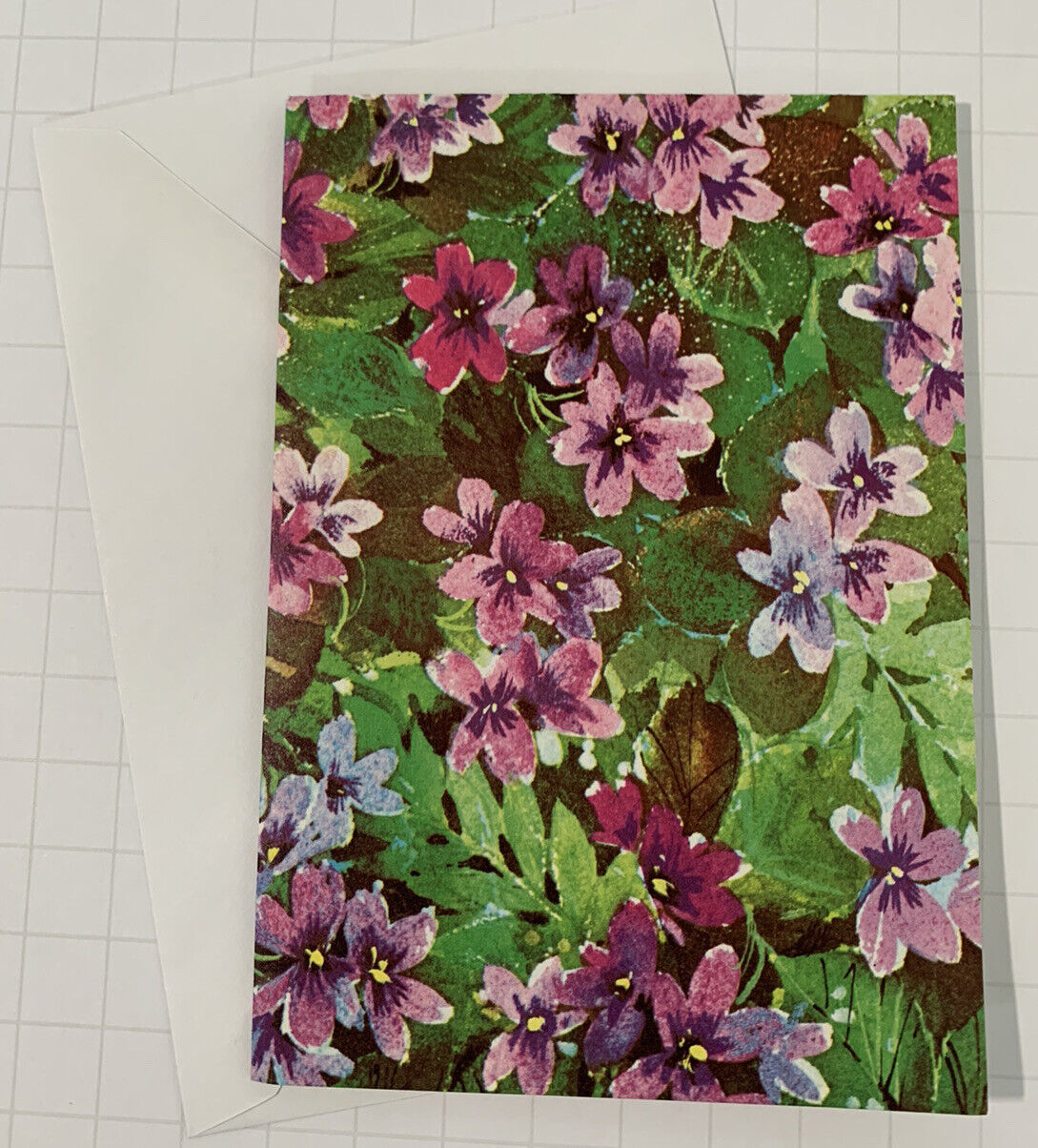 Vintage Greeting Card Floral Flowers Multicolor Violets Purple Ephemera Unused