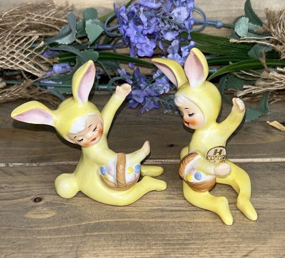 Vintage Holt Howard Easter Bunny Girls Candle Climbers - Set Of 2 - 1958 Japan