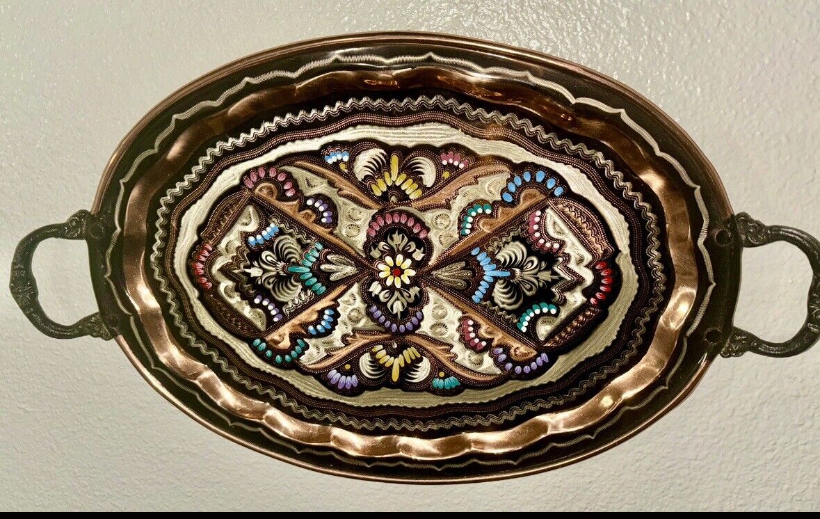 Vtg Turkish Erzincanlilar Copper Serving Tray Platter Engraved 