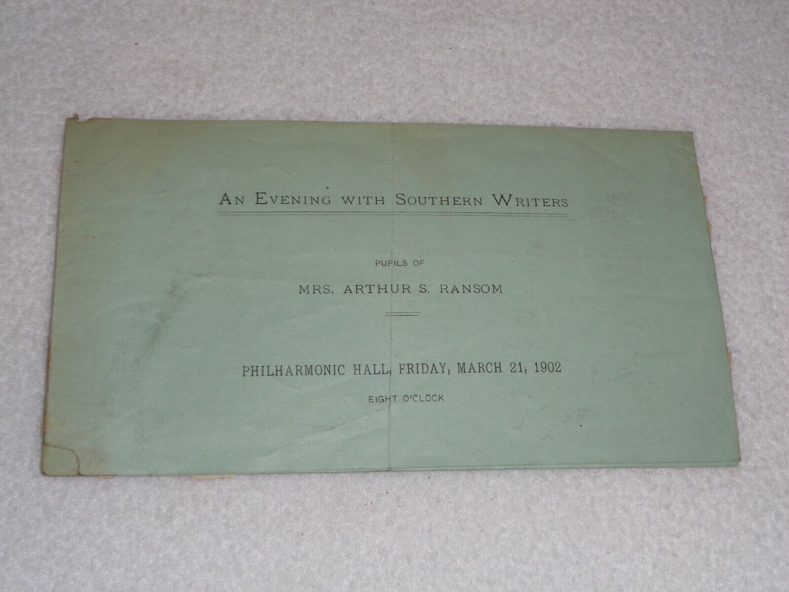1902 An Evening with Southern Writers Nashville Philharmonic Hall Rare Program
