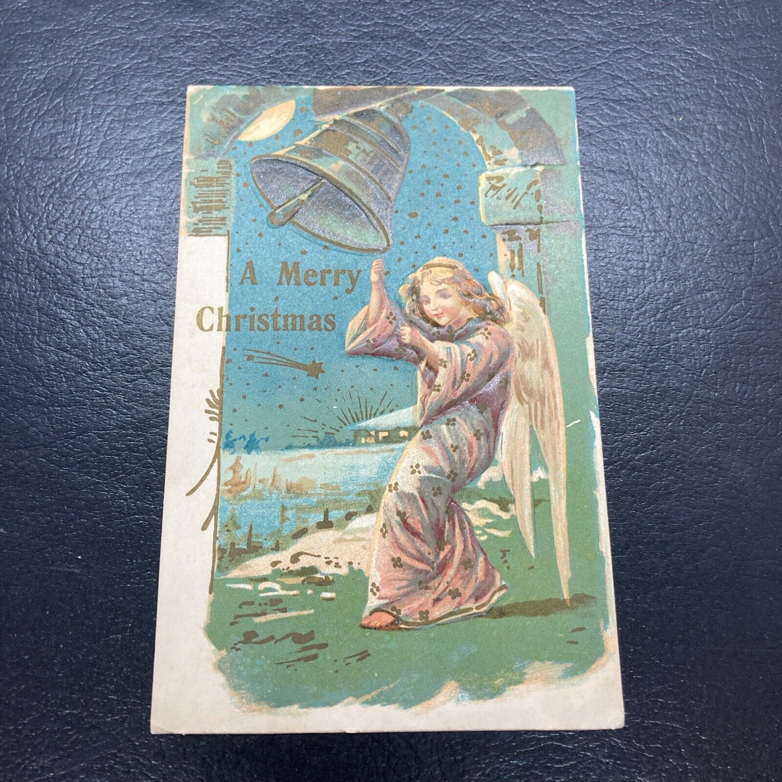 Postcard A Merry Christmas Angel Ringing Bell 1900’s Nice