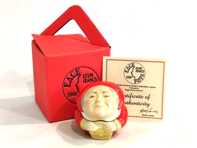 KEVIN FRANCIS SIGNED PROTOTYPE COLOUR TRIAL QUEEN MOTHER (RED) CERAMIC FACE POT