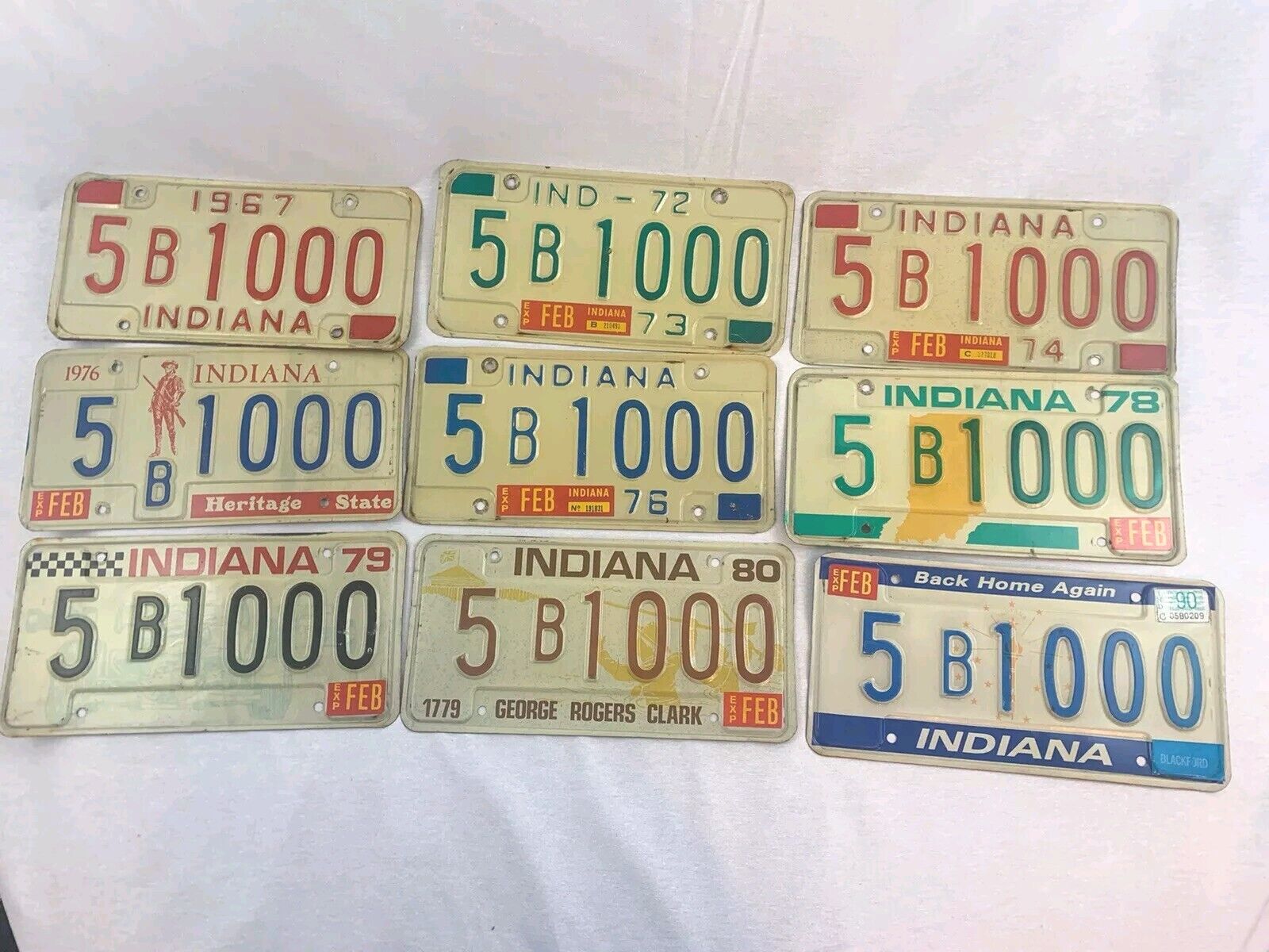 Indiana License Plates Same Serial Code Over Different Years 5B1000 1967 To 1990
