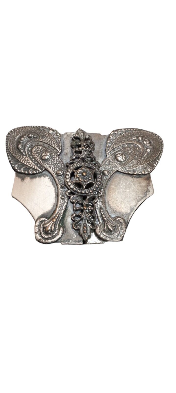 Antique 2 Piece Silver Metal Belt Buckle Butterfly 3\