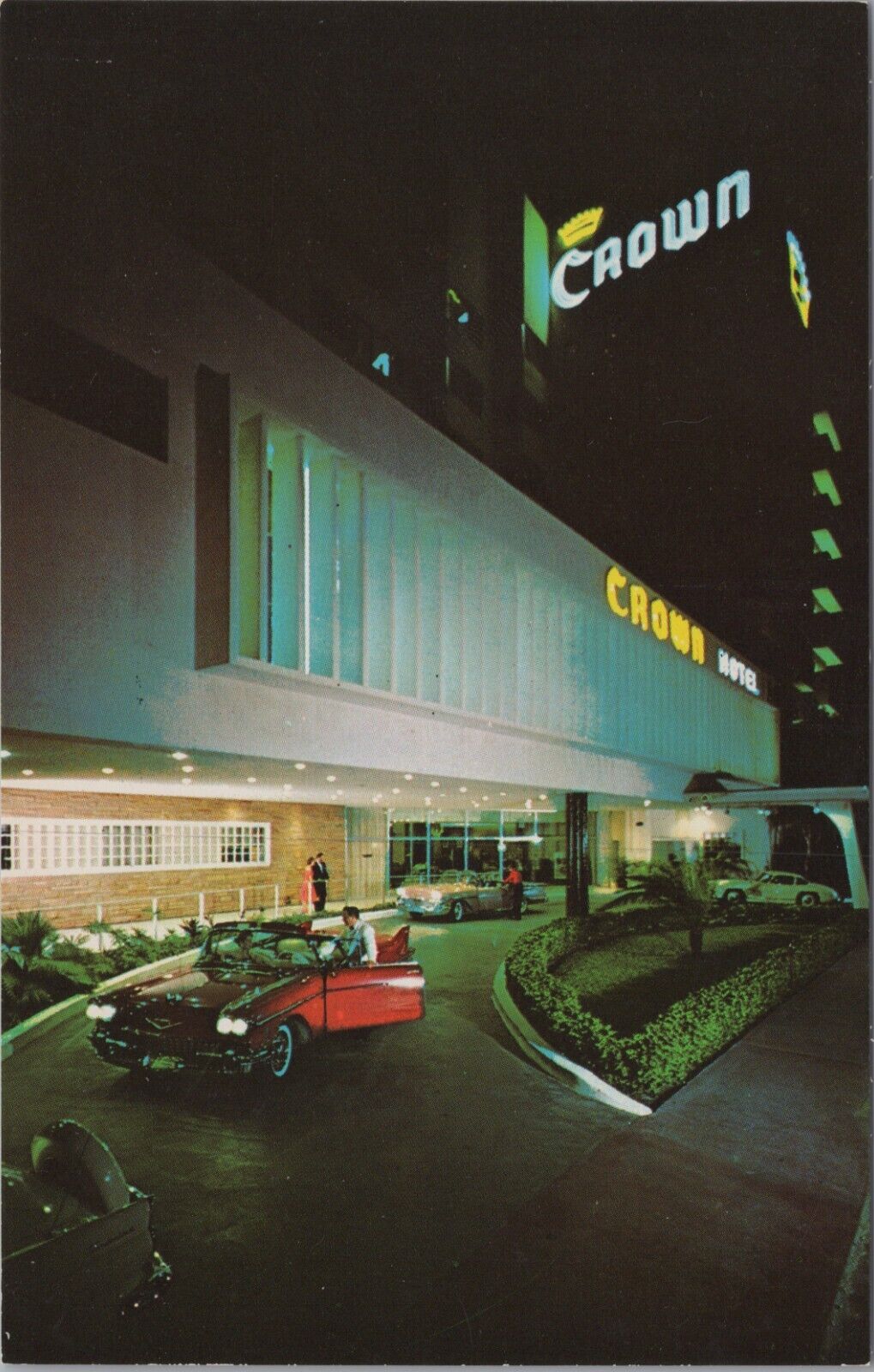 MR ALE c1960s-70s Miami Beach, Florida FL Night Crown Hotel Postcard UNP B2395