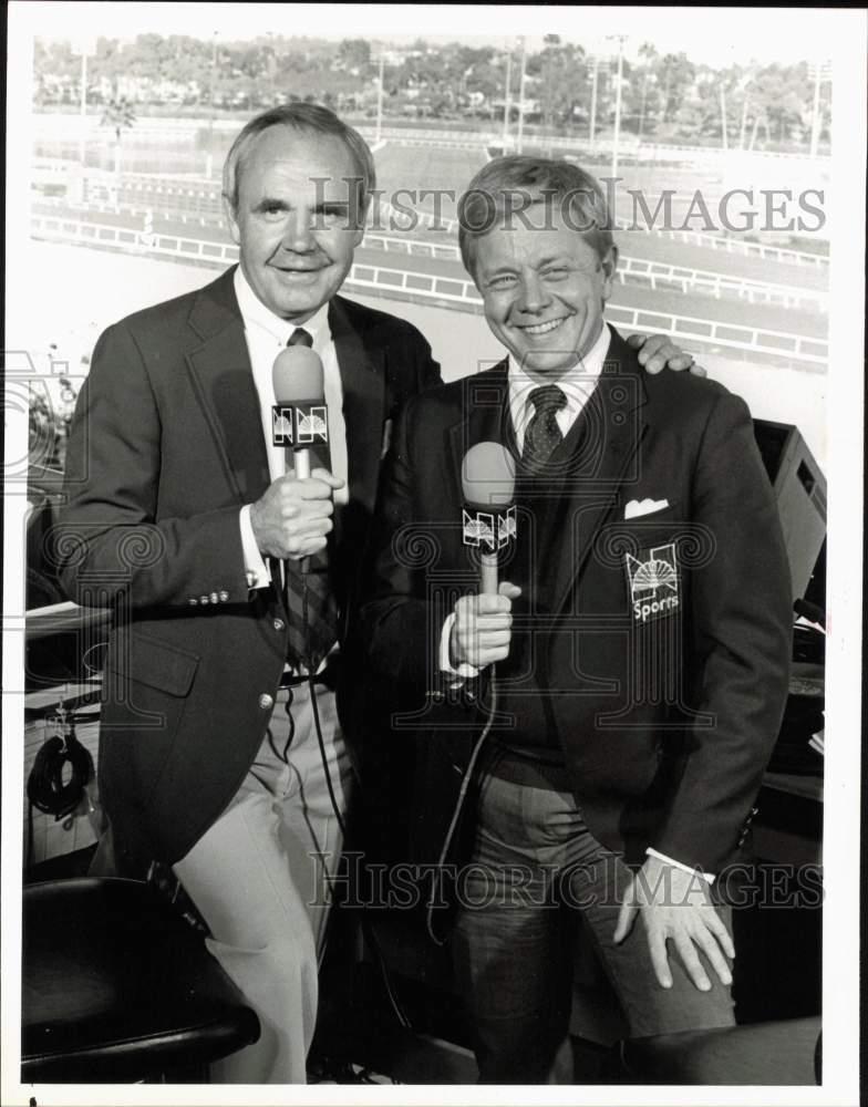 1985 Press Photo Breeders\' Cup Anchors Dick Enberg and Dave Johnson in New York.